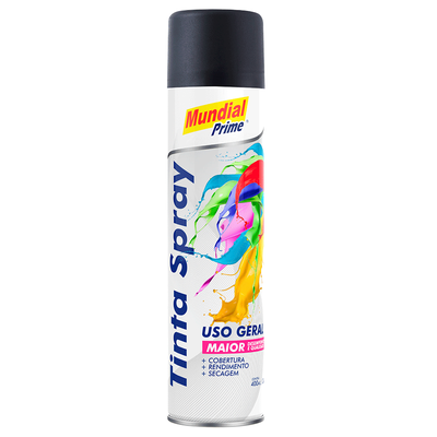 Tinta Spray 400ml Uso Geral Preto Fosco Mundial Prime