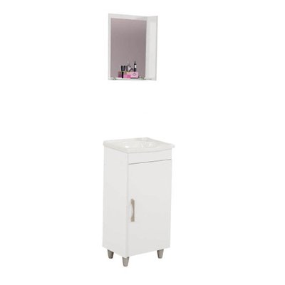 Armário Para Banheiro Branco Veneza Com Pia Espelho e 1 Porta Rorato