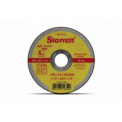 Disco De Corte Inox 4.1/2’’ 115 x 1,0 x 22,2 mm Starrett
