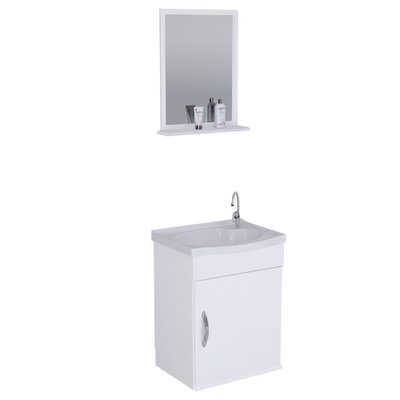 Armário Para Banheiro Branco Siena Aéreo Com Pia e Espelho 1 Porta Rorato