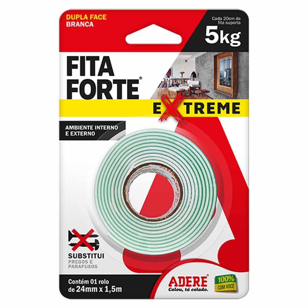 fita dupla face forte extreme branca 24 mm x 1 5 m adere 12595