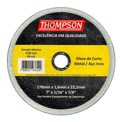 Disco Corte Inox 7" 178 x 1,6 x 22,2 Thompson