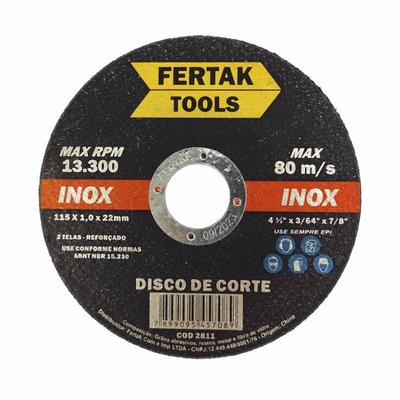 Disco de Corte Inox Reforçado 4.1/2’’ - 115 x 1,0 mm Pacote com 10 Peças Fertak