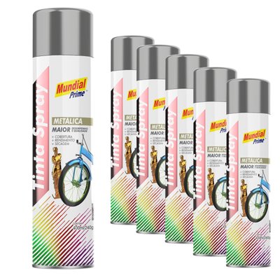 Tinta Spray 400ml Metálica Alumínio 6 Peças Mundial Prime
