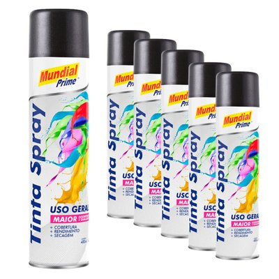 Tinta Spray 400ml Metálica Grafite 6 Peças Mundial Prime