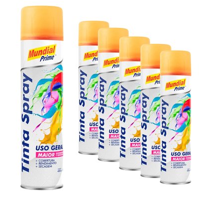 Tinta Spray 400ml Luminosa Laranja 6 Peças Mundial Prime