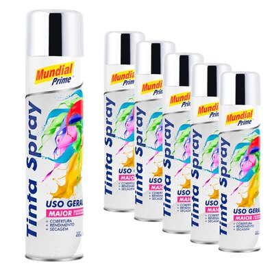 Tinta Spray 400ml Metálica Cromado 6 Peças Mundial Prime