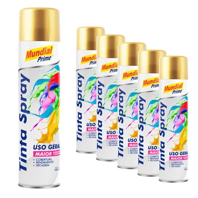 Tinta Spray 400ml Metálica Ouro 6 Peças Mundial Prime