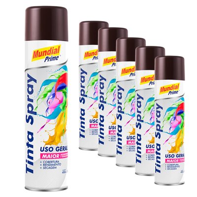 Tinta Spray 400ml Uso Geral Marrom 6 Peças Mundial Prime