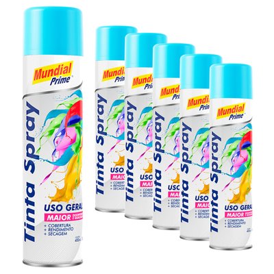 Tinta Spray 400ml Uso Geral Azul Claro 6 Peças Mundial Prime