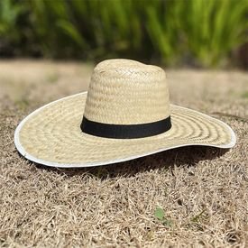 VSANTO Chapéu de praia de palha natural com viés e cordão de pescoço